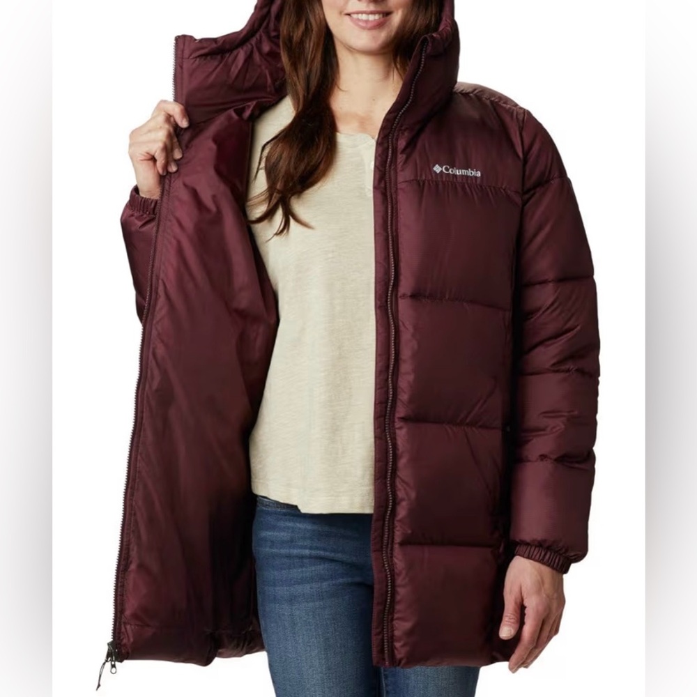 Columbia Women Puffect Mid Length Down Puffer Jacket - Maroon